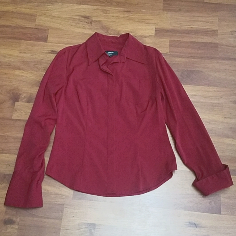 Dark burgundy stretch dress shirt by Express